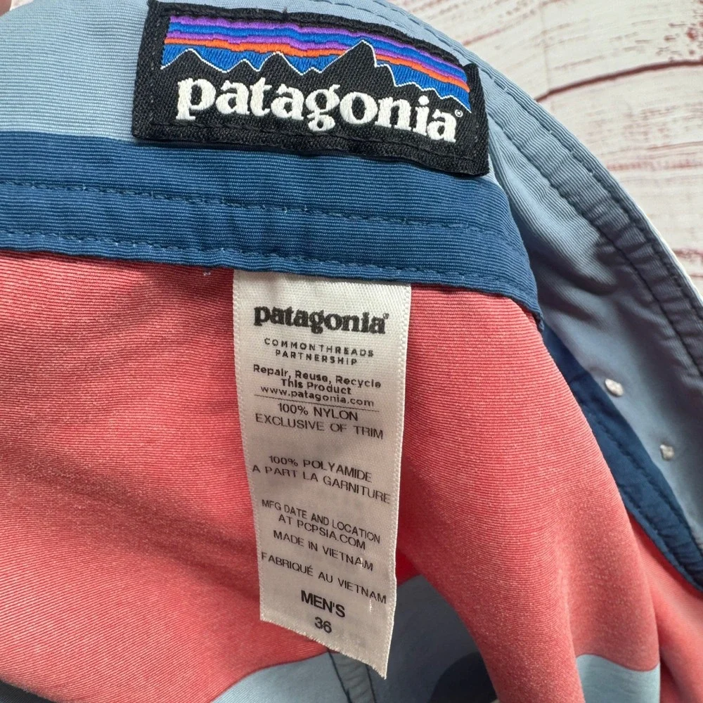 Patagonia Board Shorts Mens 36 Red Blue White Striped Swim Trunks Nylon